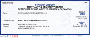 Oregon Crematory Certificate